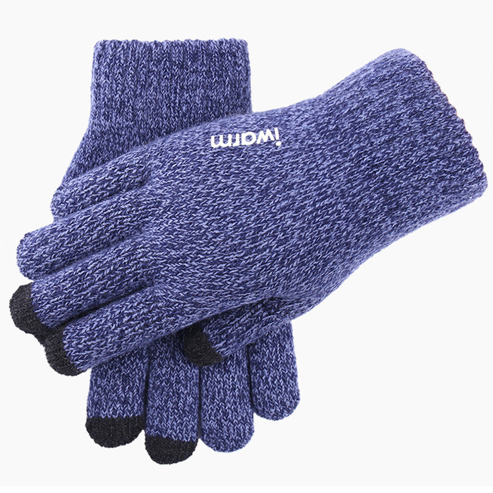 iWarm - Touchscreen Gloves (ST0018) - Premium Wool, with Non-slip Details, Size 23cm - Blue