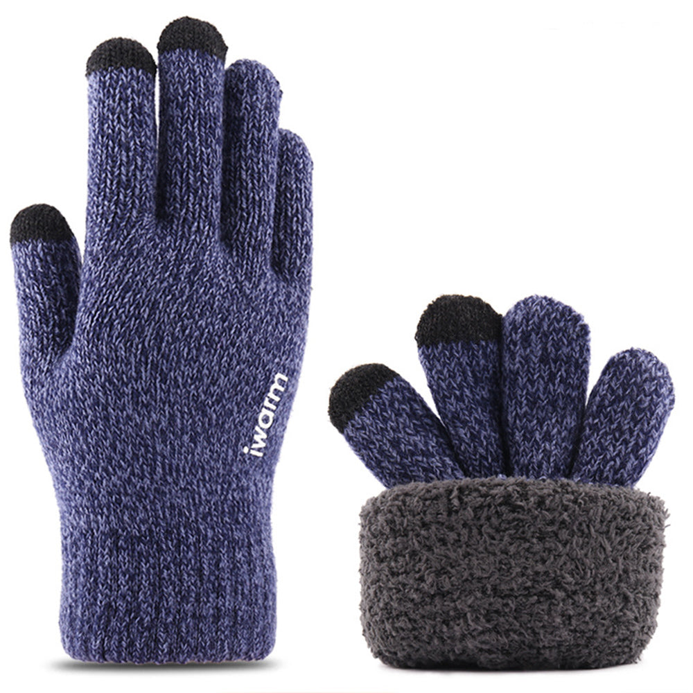 iWarm - Touchscreen Gloves (ST0018) - Premium Wool, with Non-slip Details, Size 23cm - Blue