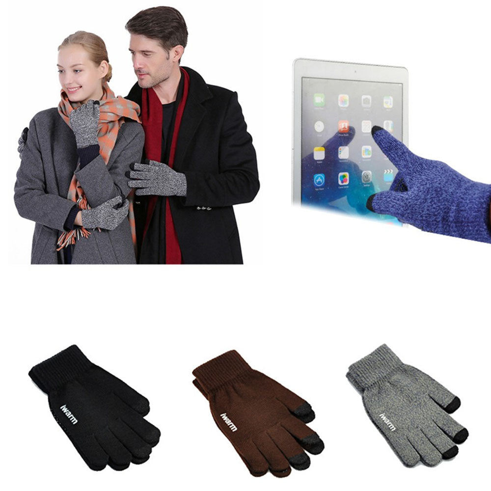 iWarm - Touchscreen Gloves (ST0018) - Premium Wool, with Non-slip Details, Size 23cm - Blue