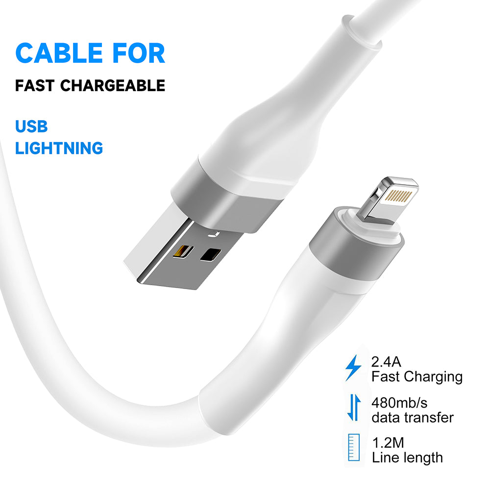Lito Cablu Lito (LD02L), USB to Lightning, Fast Charging, 2.4A, Tangle-free, Soft Silicone, 1.2m, Alb – imagine 5