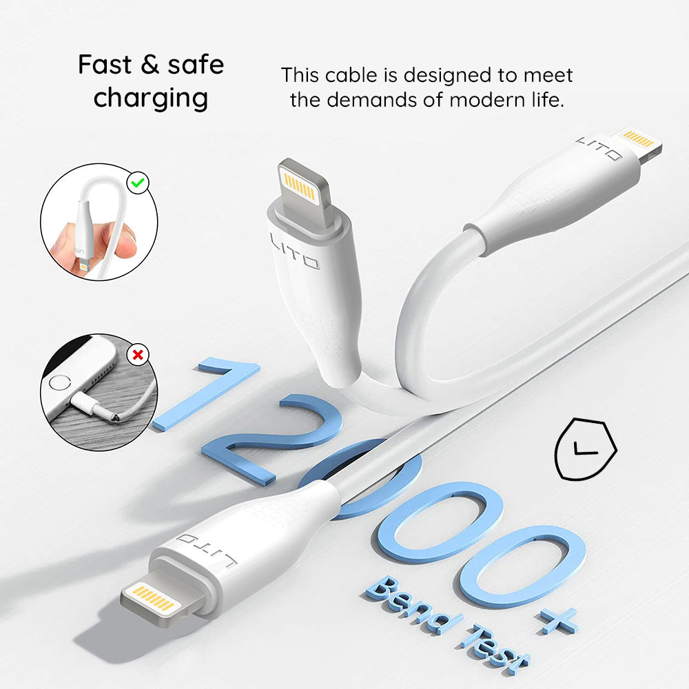 Lito Cablu Lito (LD03L), USB to Lightning, Fast Charging, 2.4A, 1m, Alb – imagine 2
