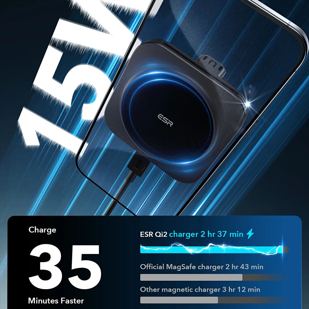 ESR - Car Holder with Wireless Charging Qi2 HaloLock (2B51801) - with CryoBoost, MagSafe Compatible, for Air Vent - Blac