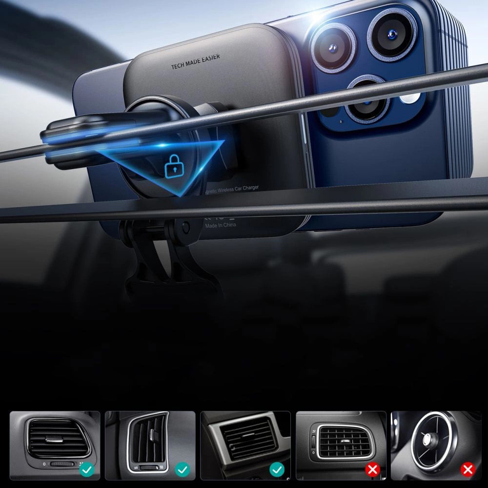 ESR - Car Holder with Wireless Charging Qi2 HaloLock (2B51801) - with CryoBoost, MagSafe Compatible, for Air Vent - Blac