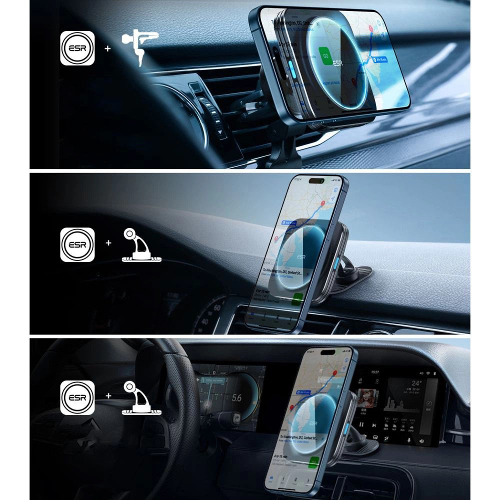 ESR - Car Holder with Wireless Charging Qi2 HaloLock (2B51801) - with CryoBoost, MagSafe Compatible, for Air Vent - Blac