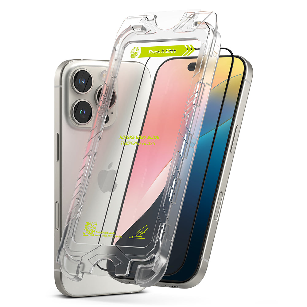 Ringke - Easy Slide Tempered Glass (2 pack) - iPhone 16 Pro Max - Black