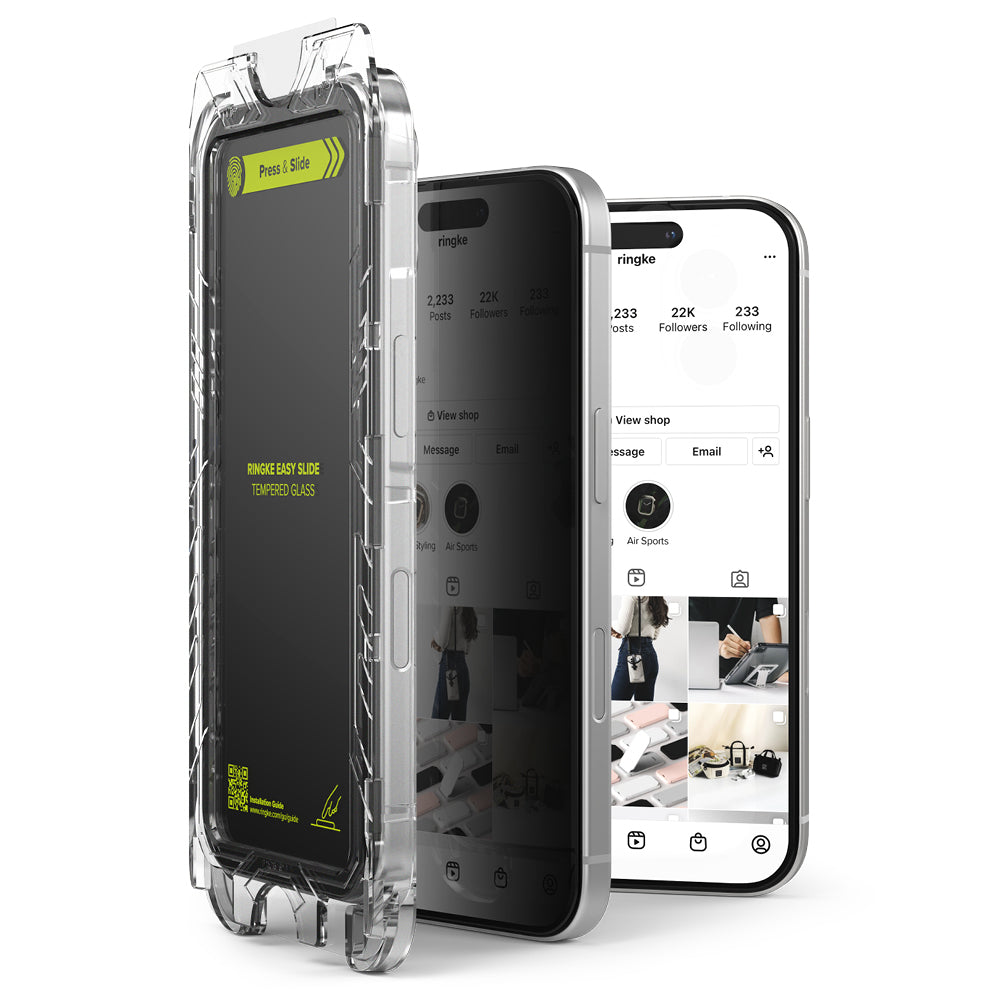 Ringke - Easy Slide Tempered Glass (2 pack) - iPhone 16 / iPhone 15 - Privacy