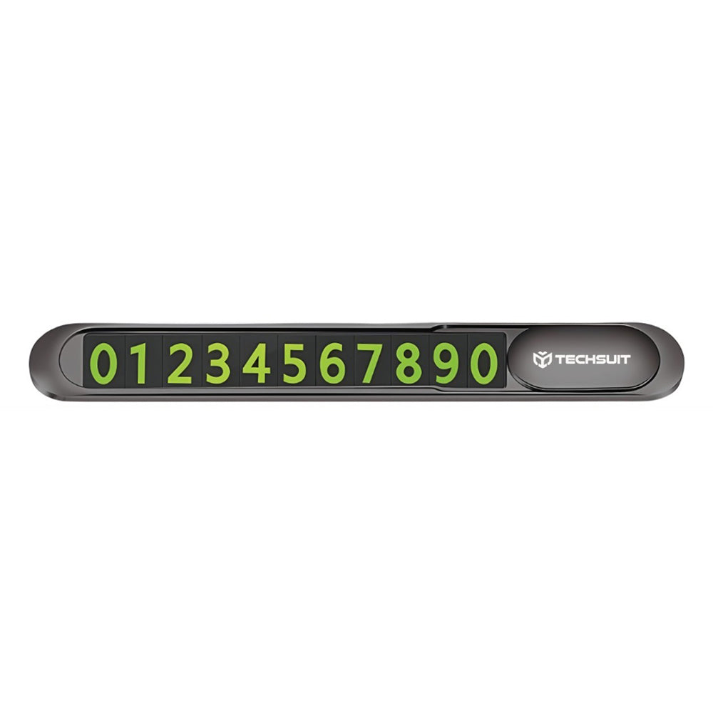 Techsuit - Premium Phone Number Plate (PNP1) - Temporary Parking Sign for Dashboard, Zinc Alloy, Removable Adhesive - Bl