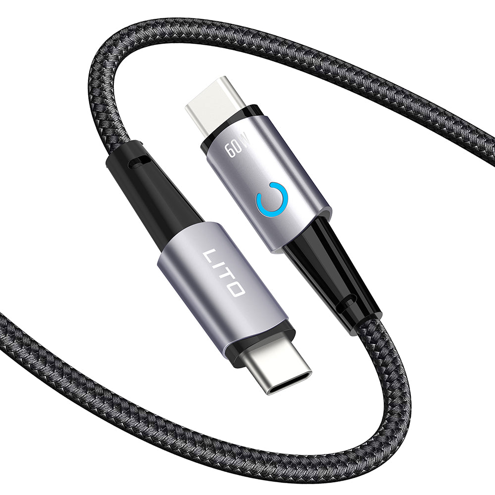 Lito - Data Cable (LD10CC) - Type-C to Type-C, Fast Charging, 60W, with LED Light, 1m - Black
