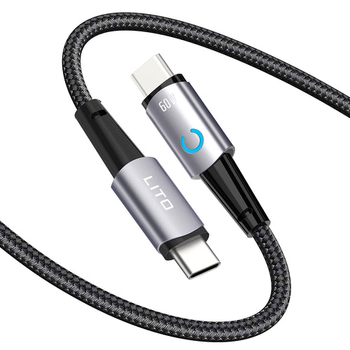 Lito - Data Cable (LD10CC) - Type-C to Type-C, Fast Charging, 60W, with LED Light, 1m - Black