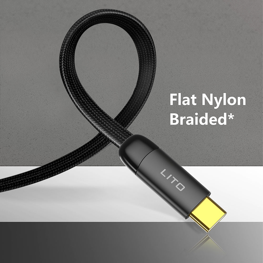 Lito - Data Cable (LD11CC) - Type-C to Type-C, Fast Charging, Angled Design, Gold Plated Interface, 60W, 1m - Black