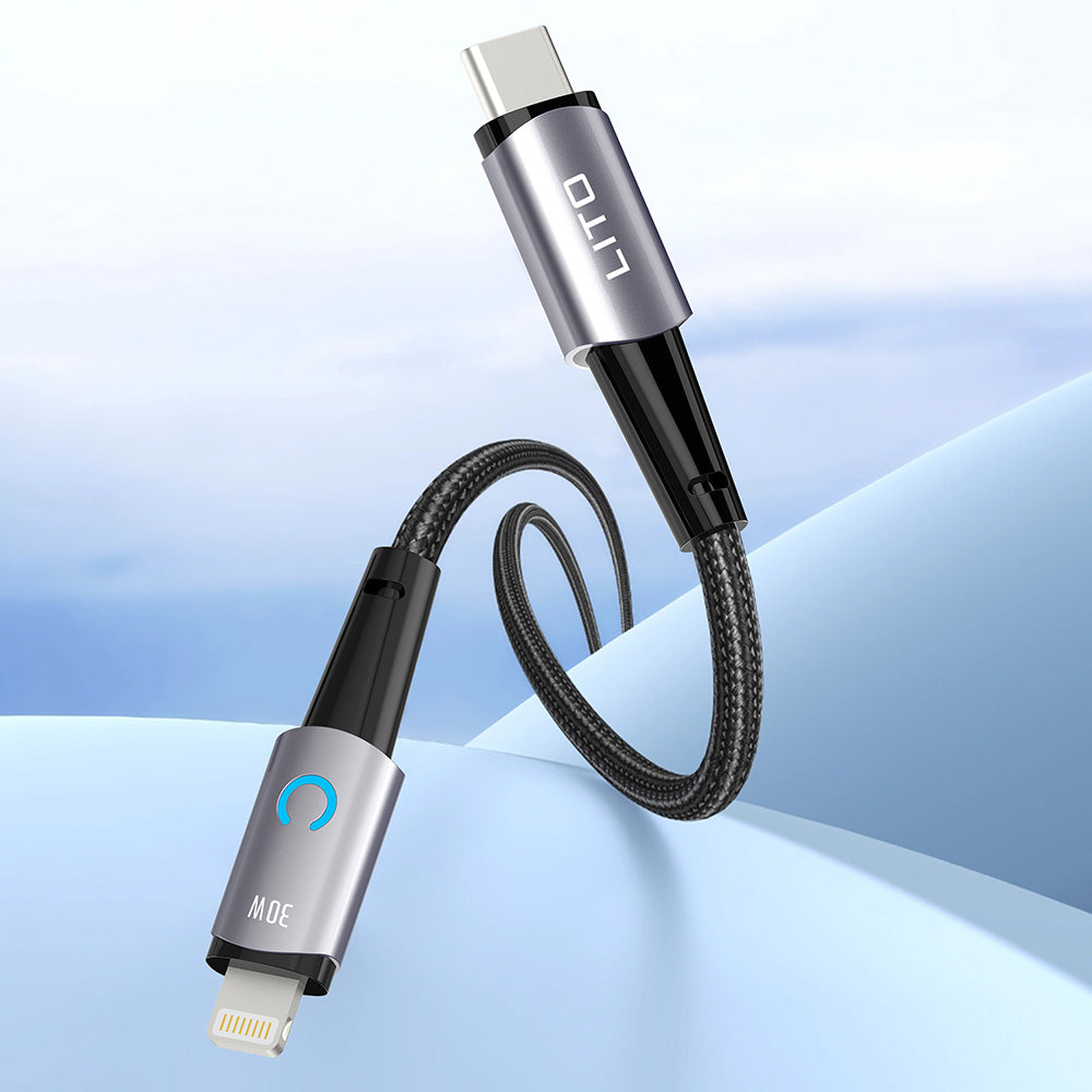 Lito - Data Cable (LD10CL) - Type-C to Lightning, Fast Charging, 30W, with LED Light, 1m - Black