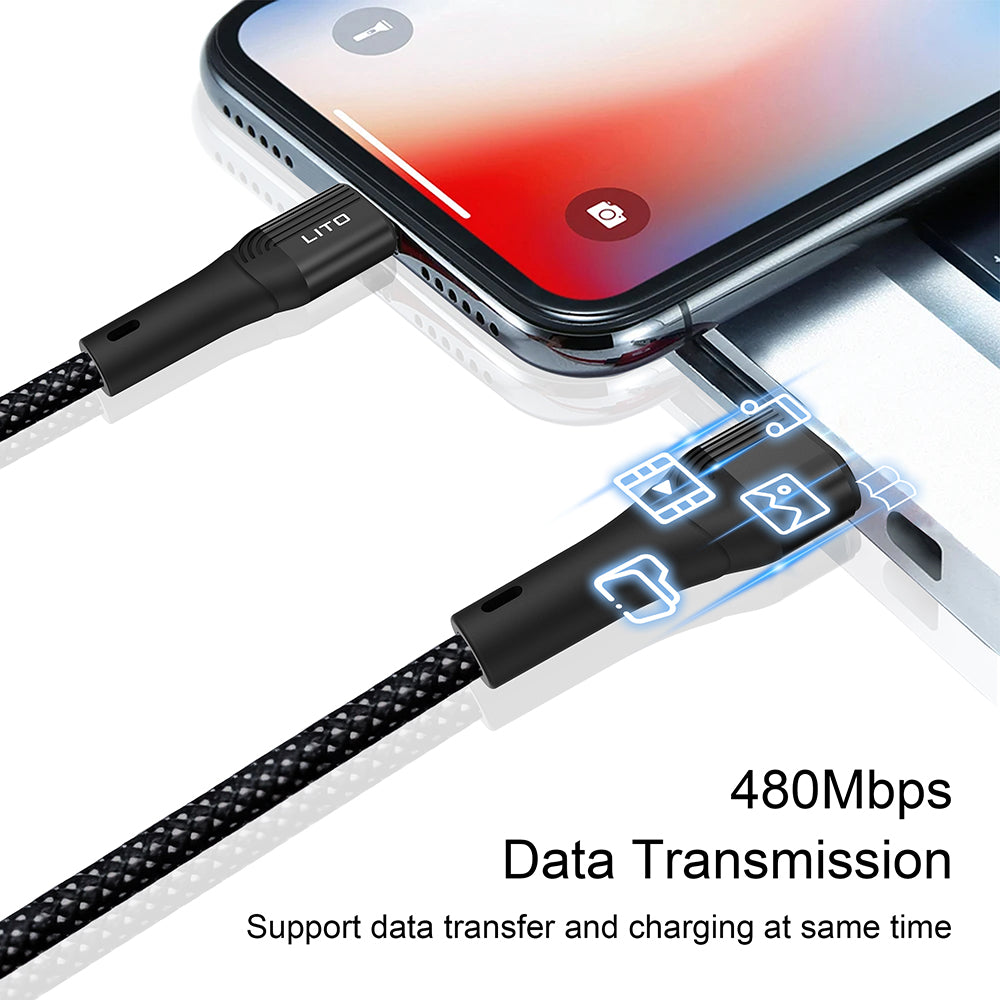 Lito - Data Cable (LD14) - USB to Type-C Fast Charging 60W, 480Mbps, Nylon, 1m - Black