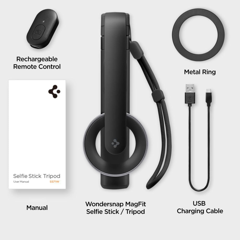 Selfie Stick Spigen S571W (AMP07656), MagSafe, Tripod, Bluetooth, Negru
