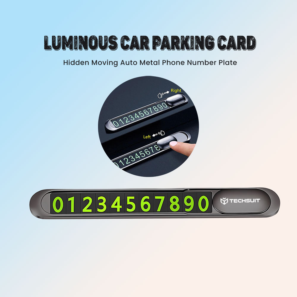 Techsuit - Premium Phone Number Plate (PNP1) - Temporary Parking Sign for Dashboard, Zinc Alloy, Removable Adhesive - Bl