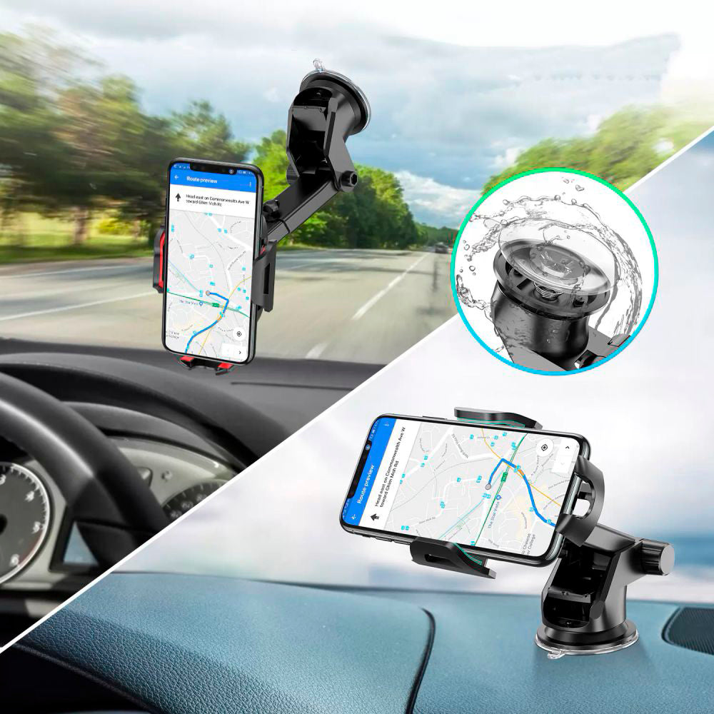 Techsuit - Car Holder (S113) - Universal for Dashboard / Windshield, Gravity Grip, Windshield - Black