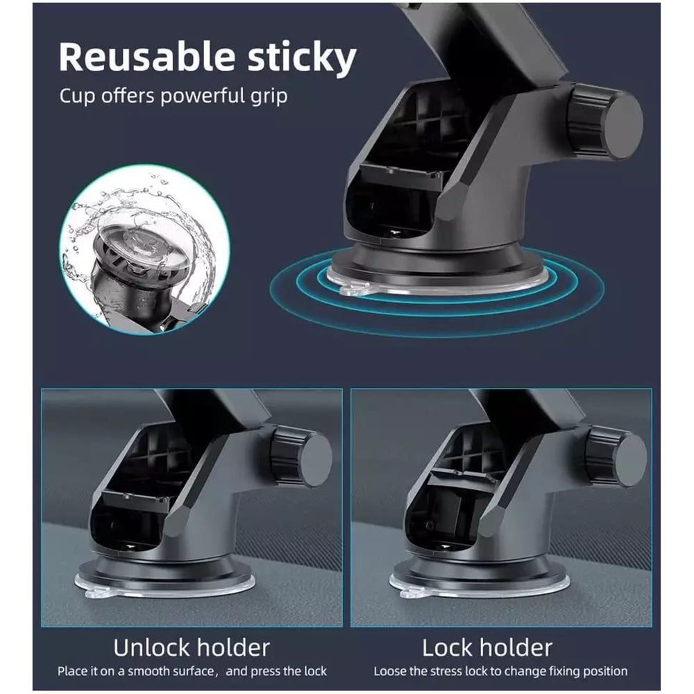 Techsuit - Car Holder (S113) - Universal for Dashboard / Windshield, Gravity Grip, Windshield - Black