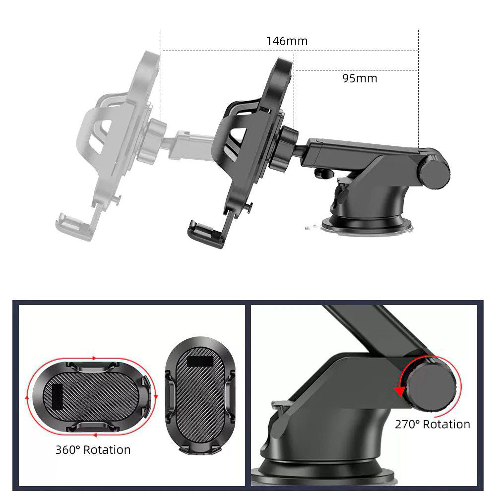 Techsuit - Car Holder (S113) - Universal for Dashboard / Windshield, Gravity Grip, Windshield - Black