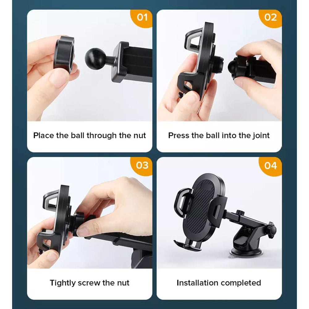 Techsuit - Car Holder (S113) - Universal for Dashboard / Windshield, Gravity Grip, Windshield - Black