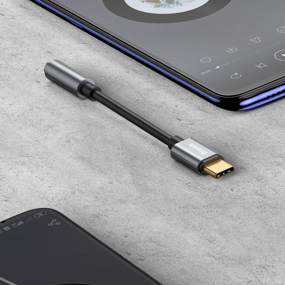 Adaptor Baseus Type-C la Jack 3.5mm L54, DAC Chip, Gri
