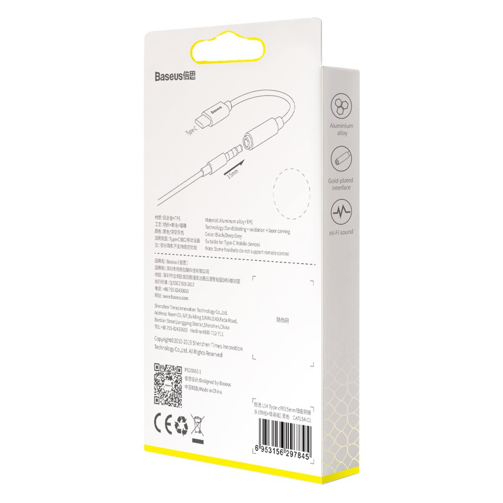 Adaptor Baseus Type-C la Jack 3.5mm L54, DAC Chip, Gri