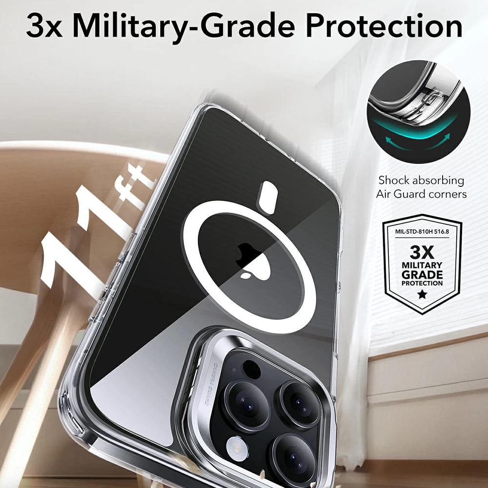ESR - Classic Hybrid HaloLock Kickstand - iPhone 16 Pro Max - Grey Clear
