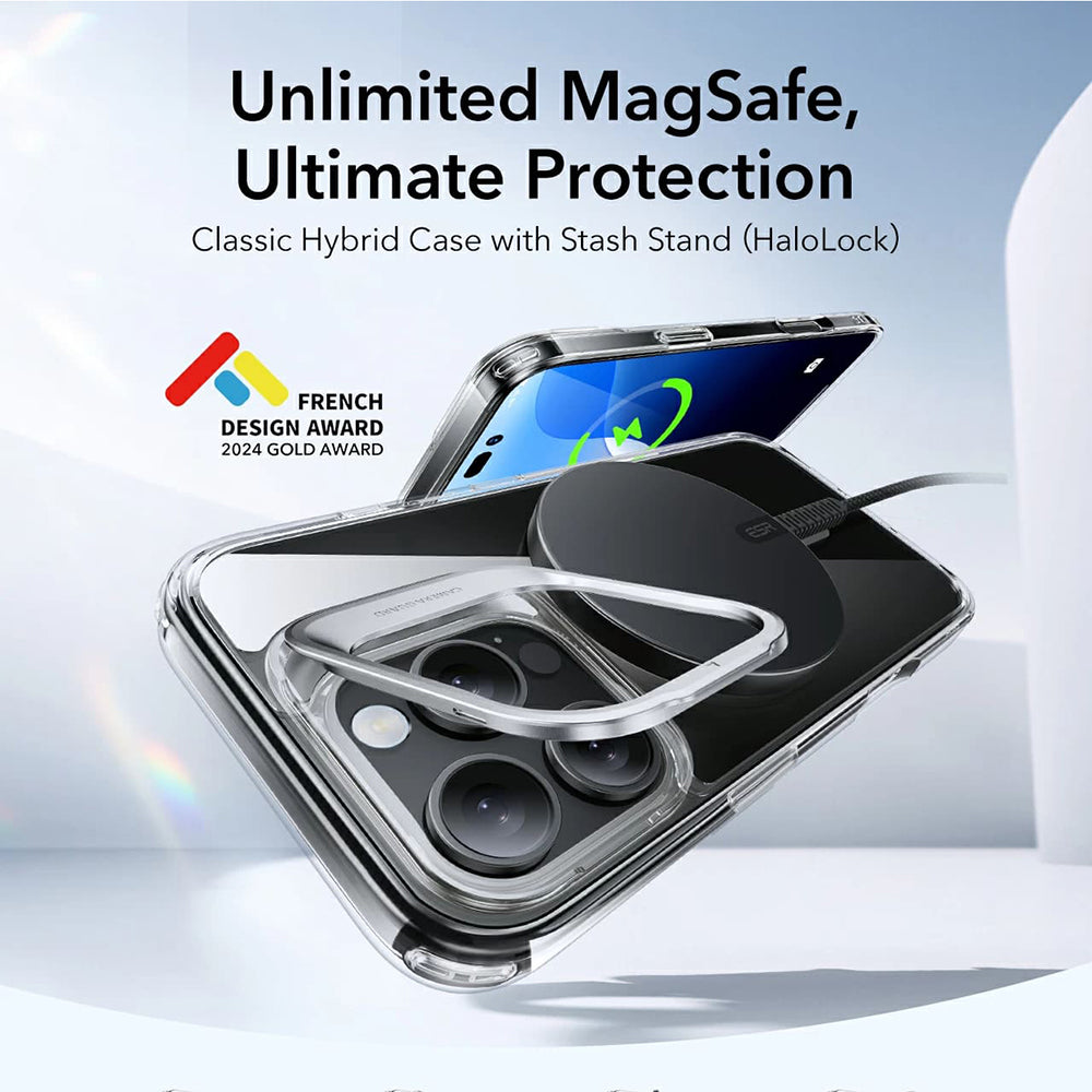 ESR - Classic Hybrid HaloLock Kickstand - iPhone 16 Pro Max - Clear