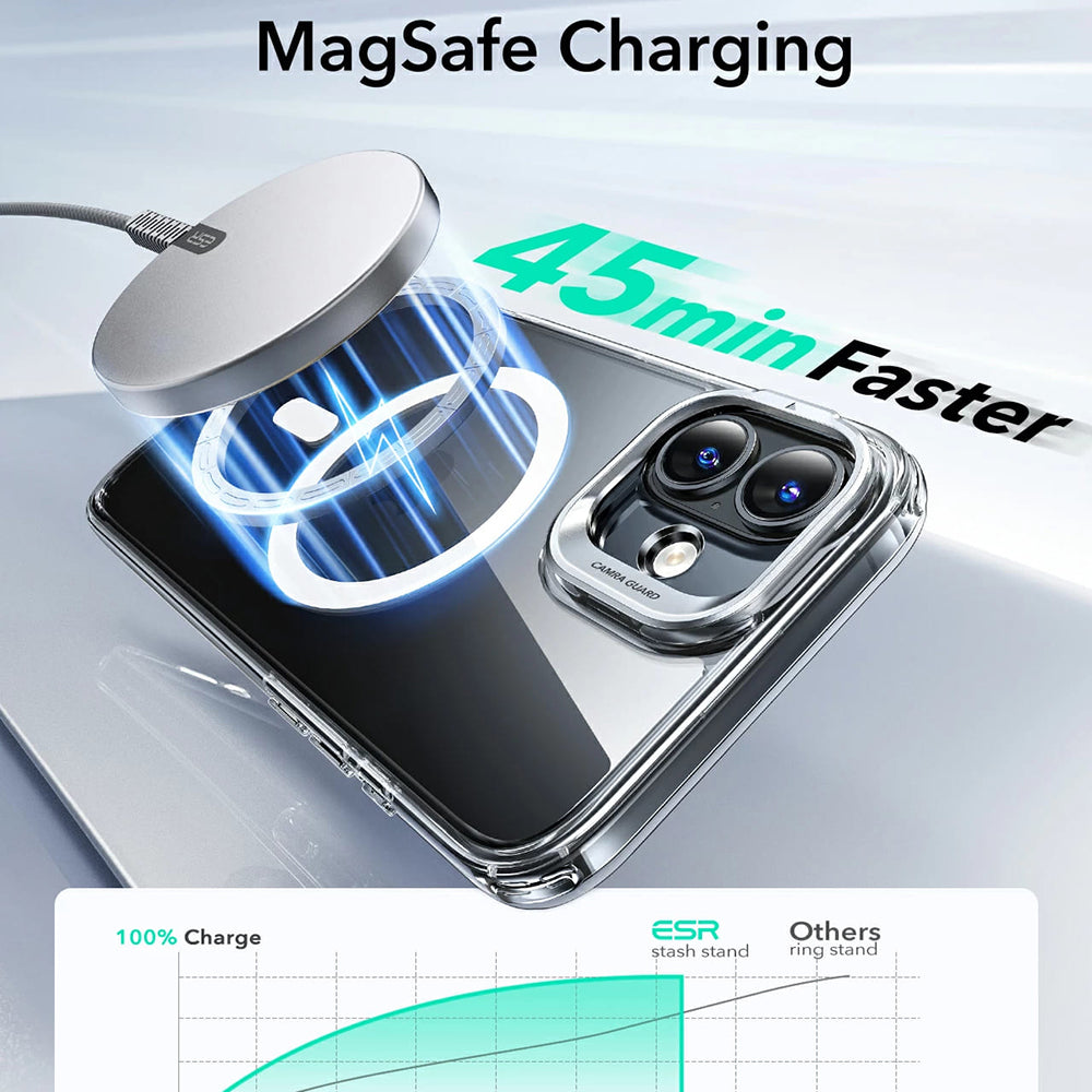 ESR - Classic Hybrid HaloLock Kickstand - iPhone 16 - Clear Black
