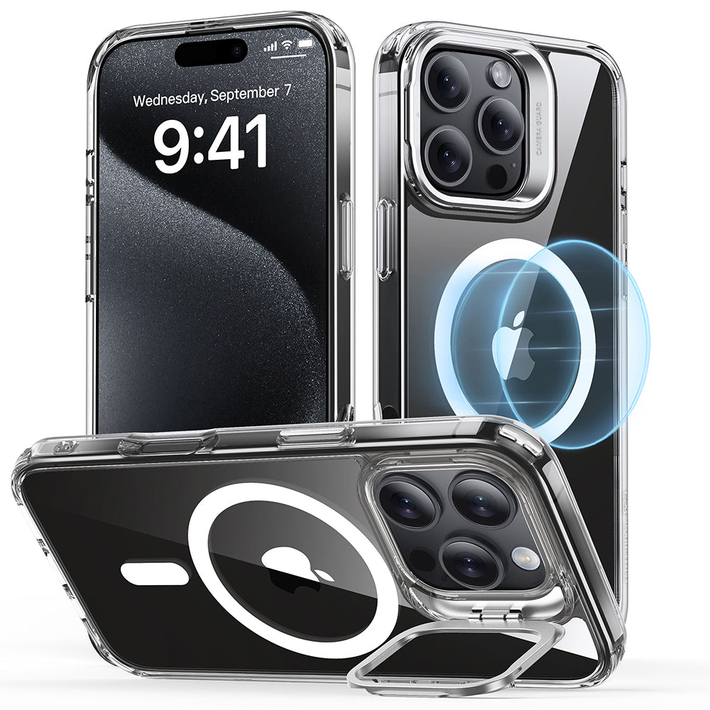 ESR - Classic Hybrid HaloLock Kickstand - iPhone 16 Pro - Grey Clear