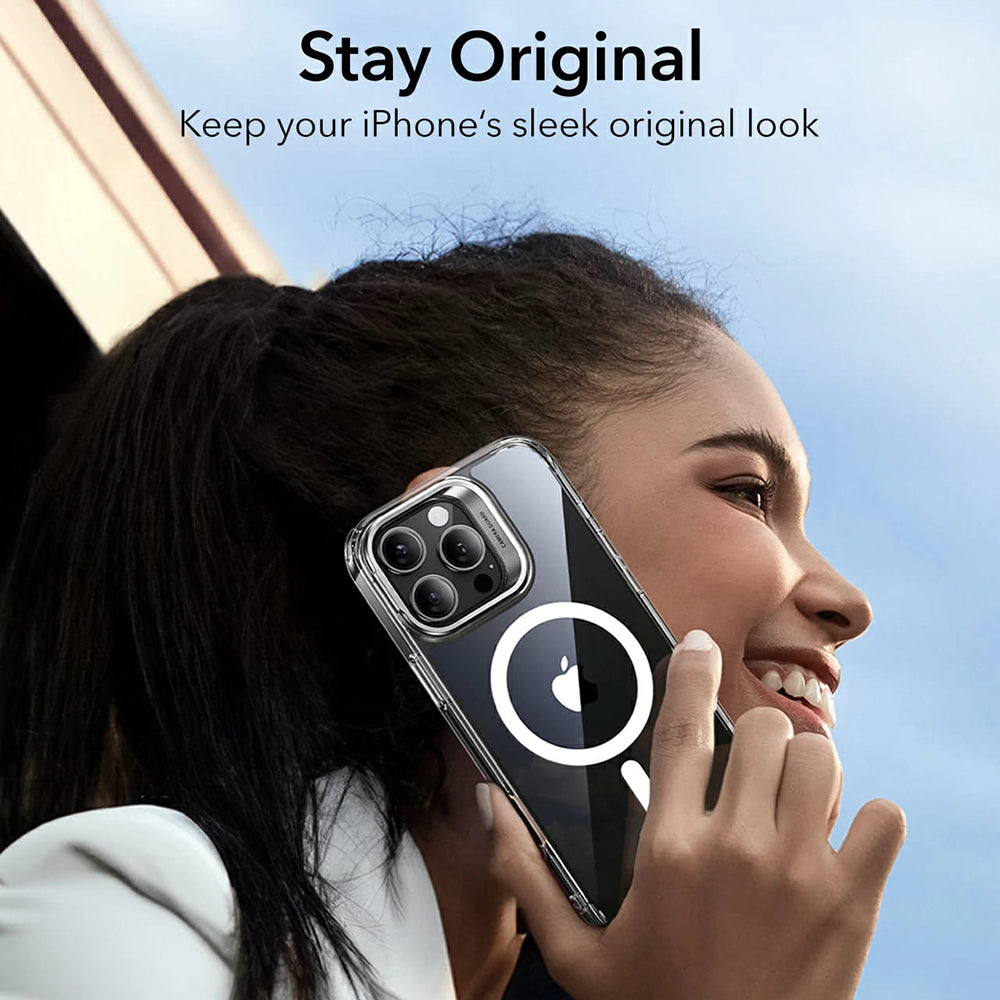 ESR - Classic Hybrid HaloLock Kickstand - iPhone 16 Pro - Clear Black