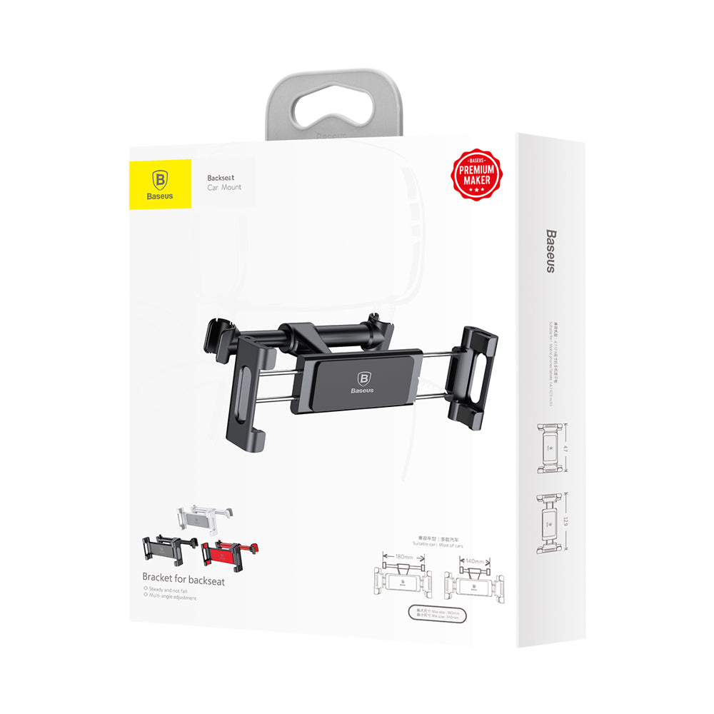 Baseus - Car Holder (SUHZ-01) - for Phone/Tablet, 360° Adjustable, Clamps Grip 4.7 - 12.9", for Headrest - Black
