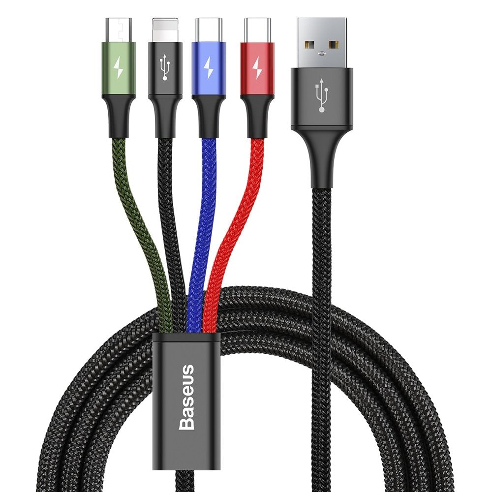 Cablu Baseus (CA1T4-B01), USB-Lightning/2xType-C/Micro-USB, 3.5A, 1.2m, Negru