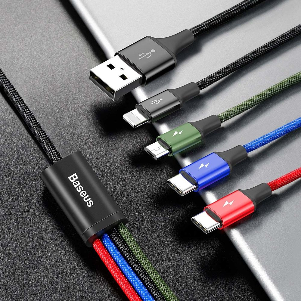 Cablu Baseus (CA1T4-B01), USB-Lightning/2xType-C/Micro-USB, 3.5A, 1.2m, Negru