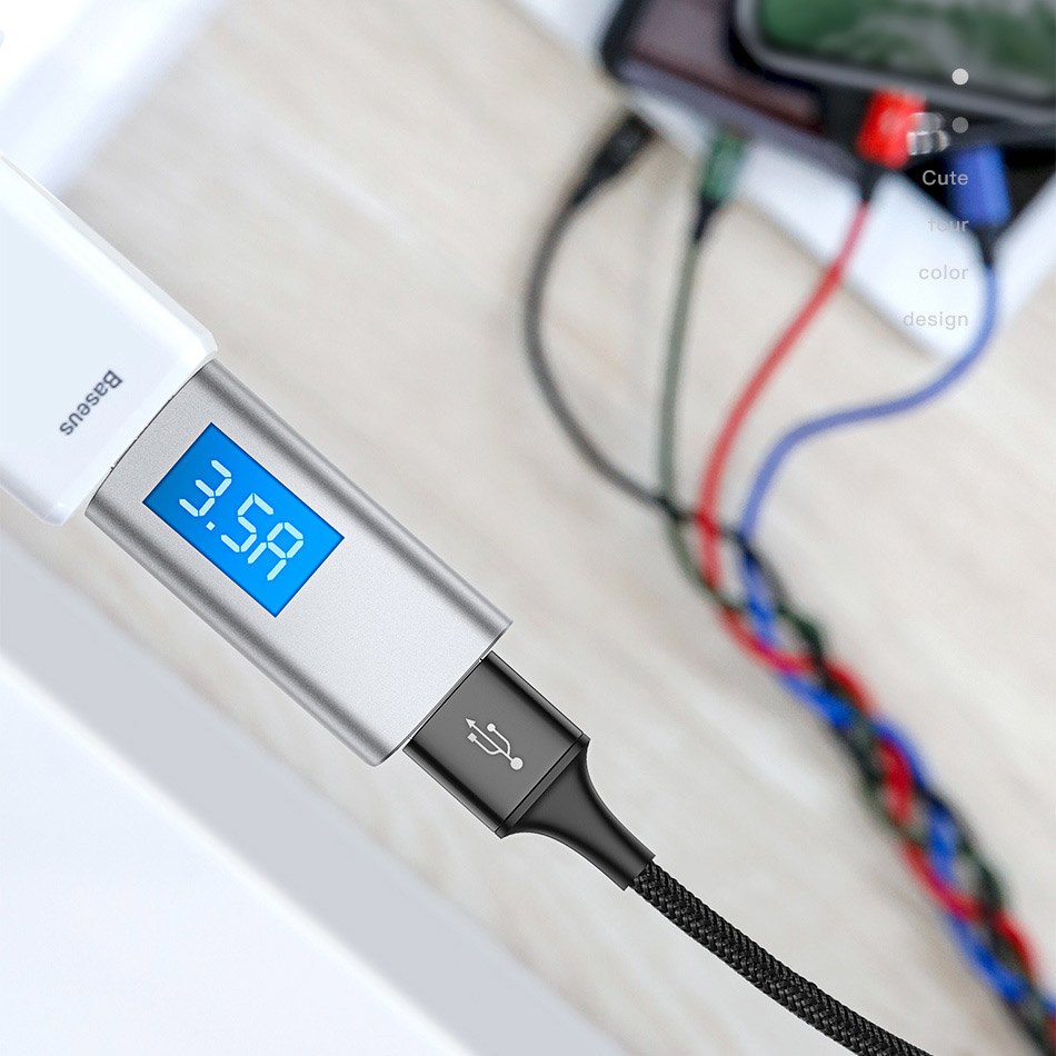 Cablu Baseus (CA1T4-B01), USB-Lightning/2xType-C/Micro-USB, 3.5A, 1.2m, Negru