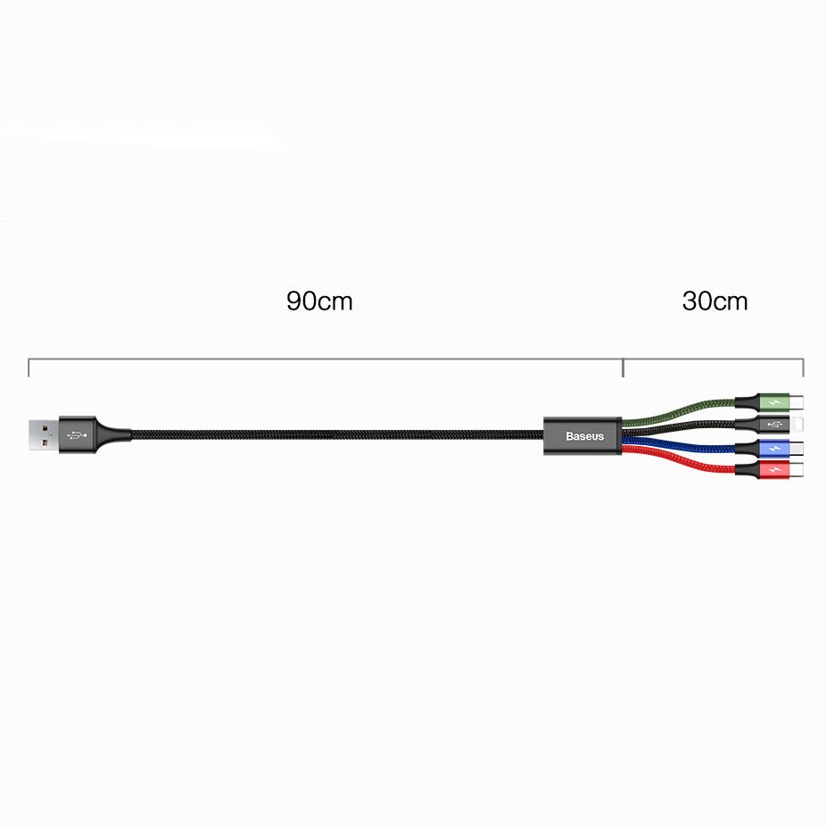 Cablu Baseus (CA1T4-B01), USB-Lightning/2xType-C/Micro-USB, 3.5A, 1.2m, Negru