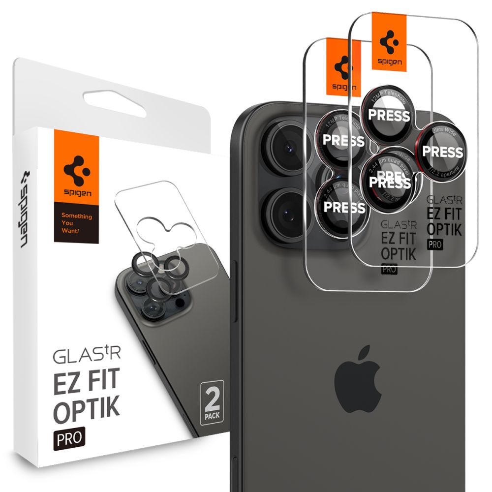 Spigen - (2 pack) Optik.tR EZ Fit Pro Camera Glass (AGL05217) - iPhone 14 Pro/Max/15 Pro/Max/16 Pro/Max/17 Pro/Max - Bla