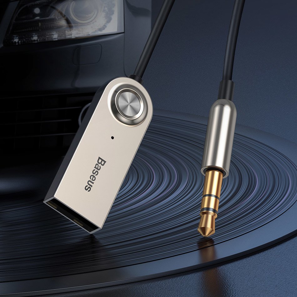 Baseus - Wireless Audio Receiver BA01 (CABA01-01) - Jack 3.5mm to Car Auxiliary, USB, Bluetooth 5.0, Zinc Alloy - Black