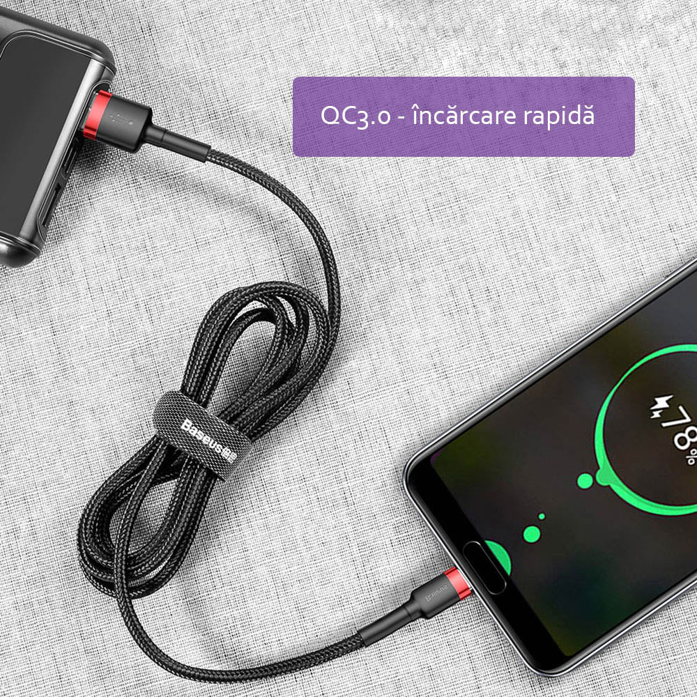 Cablu Baseus Cafule (CATKLF-CG1), USB Type-C, 2A, 2m, Negru