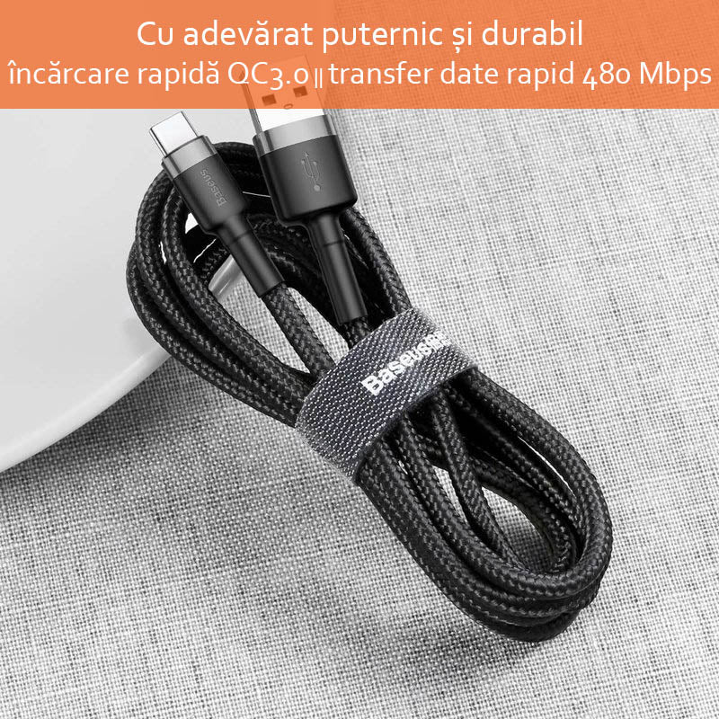 Cablu Baseus Cafule (CATKLF-CG1), USB Type-C, 2A, 2m, Negru