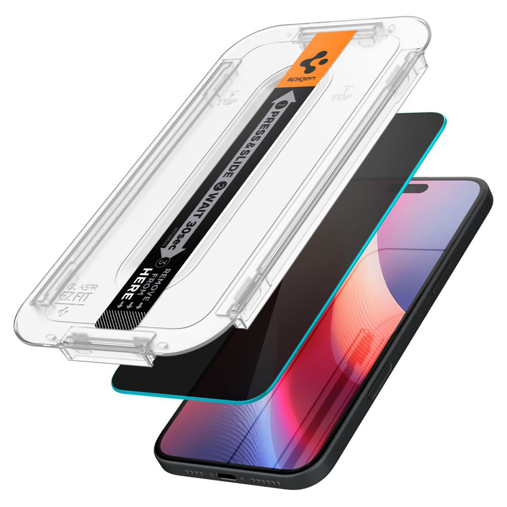 Spigen Folie de protectie Spigen (set de 2) Glas.tR EZ-FIT (AGL06905) compatibil cu iPhone 15 / iPhone 16, Privacy – ima