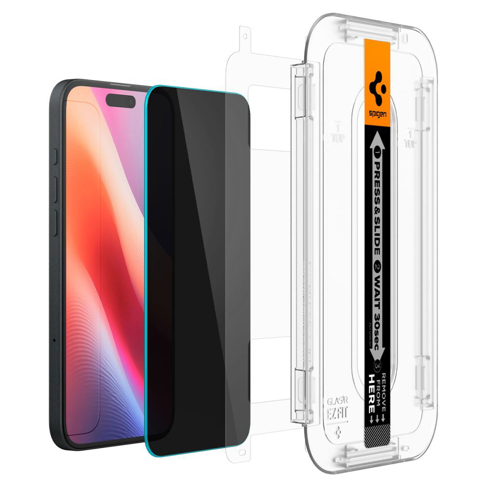 Spigen Folie de protectie Spigen (set de 2) Glas.tR EZ-FIT (AGL06905) compatibil cu iPhone 15 / iPhone 16, Privacy – ima