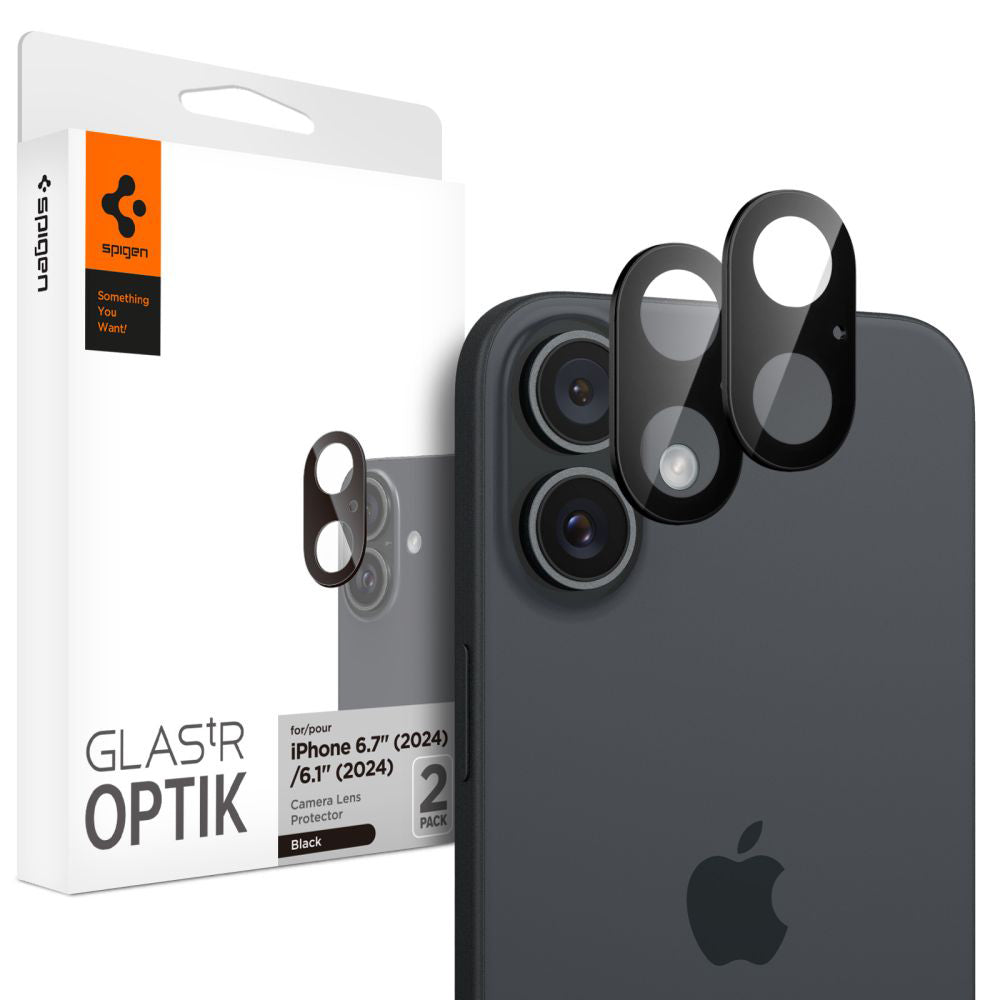 Spigen - (2 pack) Optik.tR Camera Glass (AGL07922) - iPhone 16 / iPhone 16 Plus - Black