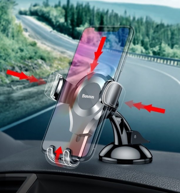 Baseus - Car Holder Osculum (SUYL-XP01) - Gravity Grip for Dashboard, Windshield, 360° Rotating, Suction Cup Clamp - Bla