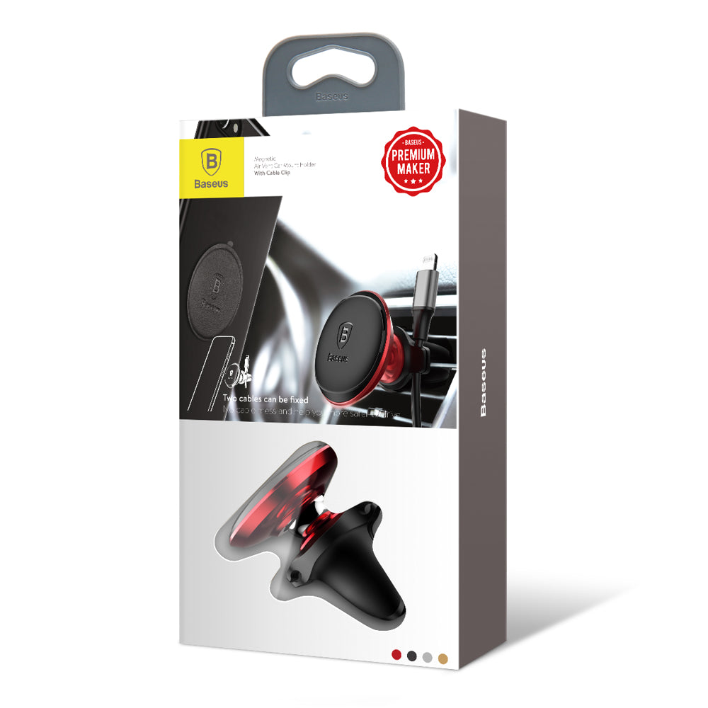 Baseus - Car Holder SUGX-A09 (C40141201913-00) - Magnetic Grip for Air Vent, 360° Rotation, with Cable Holder - Red