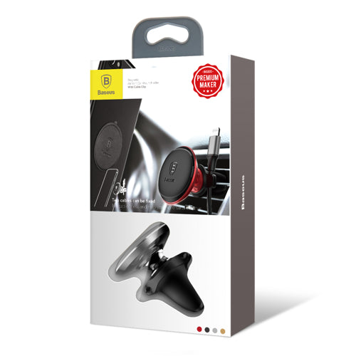 Baseus - Car Holder (C40141201113-00) - Magnetic Grip for Air Vent, 360° Rotation, with Cable Holder - Black