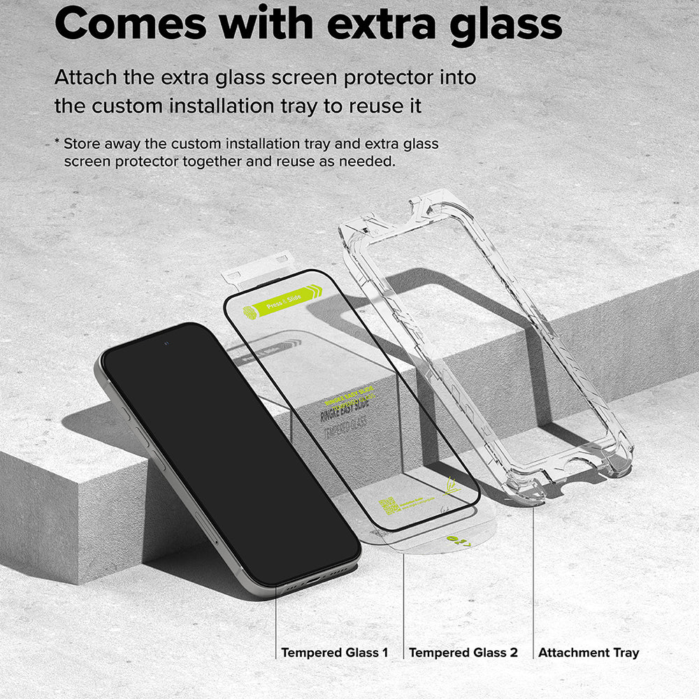 Ringke Folie de protectie Ringke Easy Slide Tempered Glass (set de 2) compatibil cu iPhone 16 Plus / iPhone 15 Plus, Neg