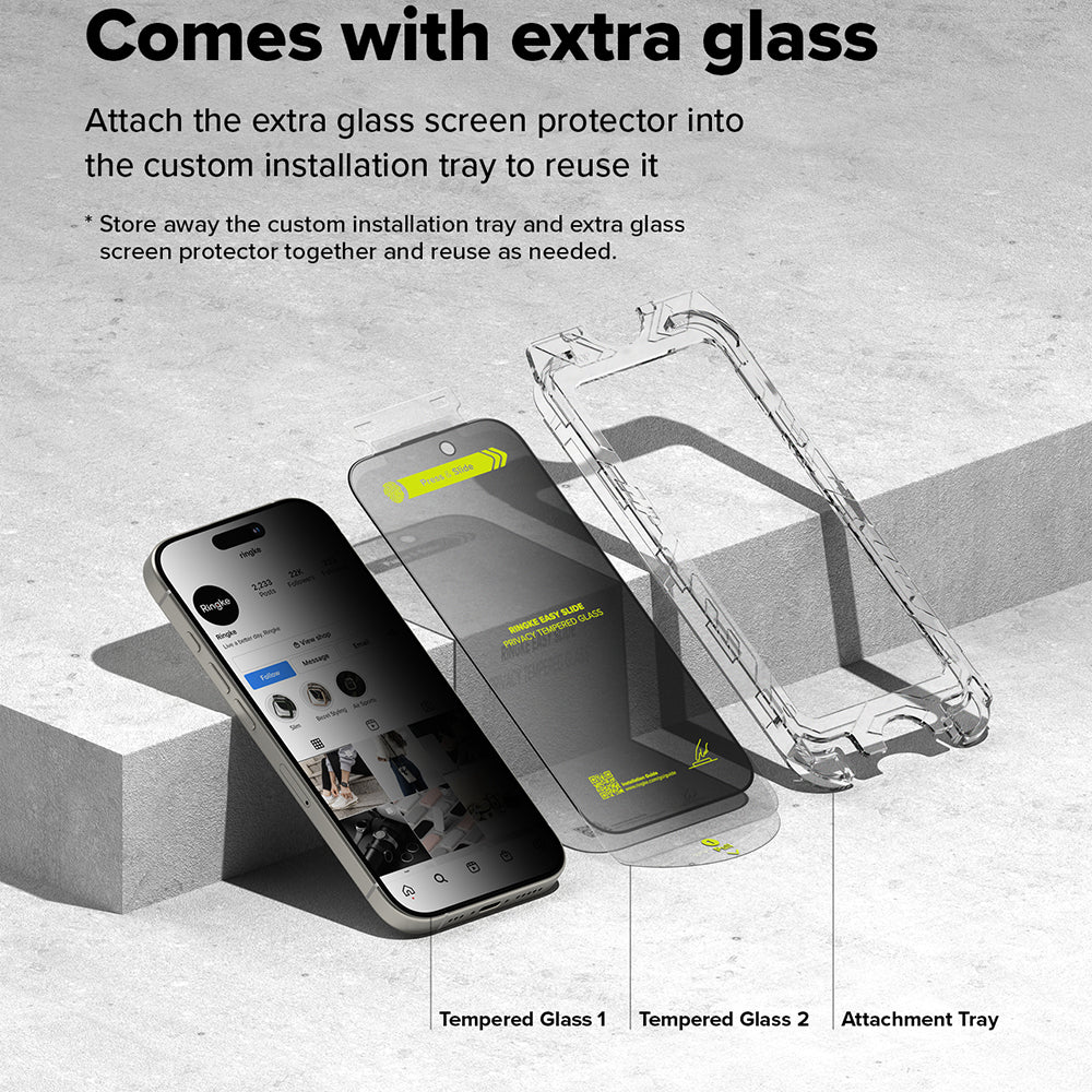 Ringke - Easy Slide Tempered Glass (2 pack) - iPhone 16 Plus / iPhone 15 Plus - Privacy