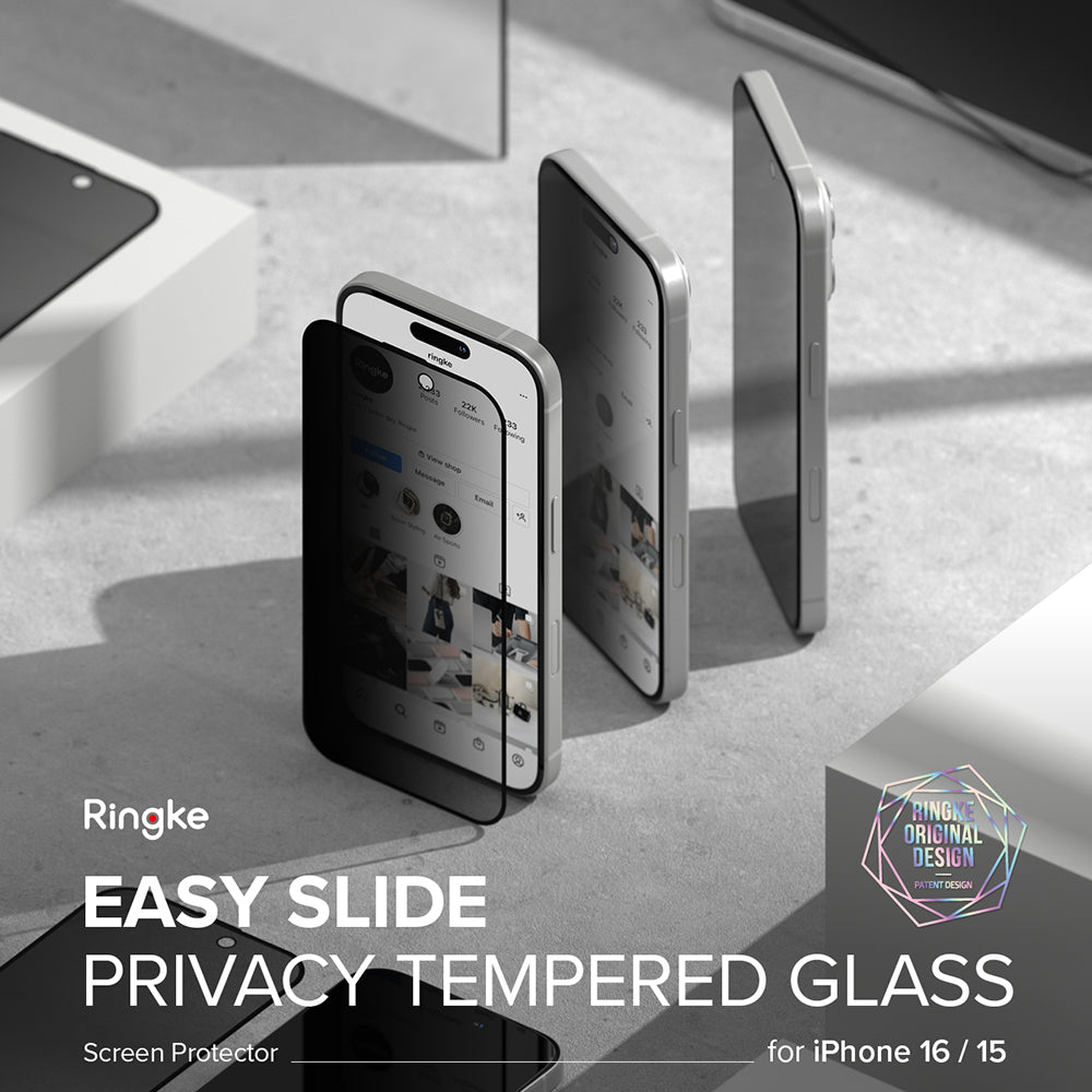 Ringke - Easy Slide Tempered Glass (2 pack) - iPhone 16 Pro - Privacy