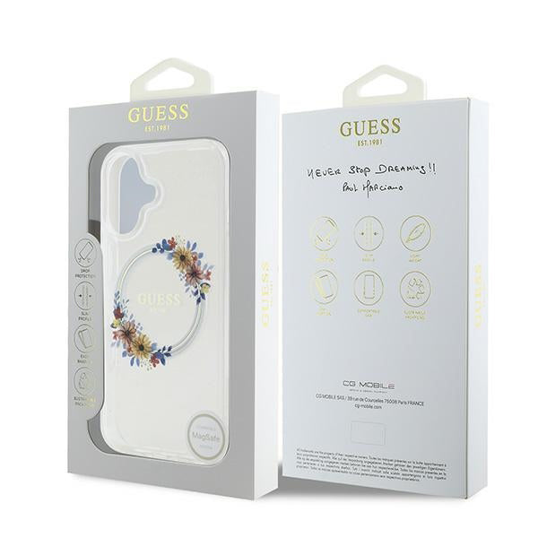 Guess - IML Flowers Wreath MagSafe (GUHMP16MHFWFCT) - iPhone 16 Plus - Clear