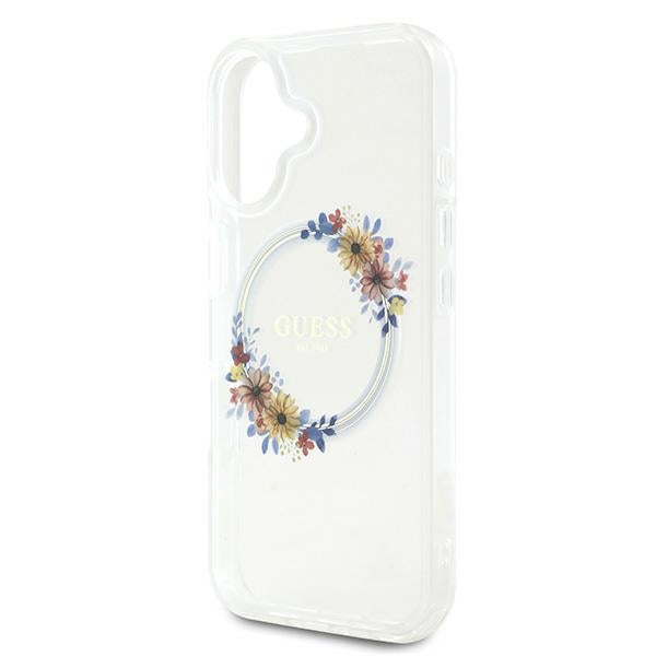 Guess - IML Flowers Wreath MagSafe (GUHMP16MHFWFCT) - iPhone 16 Plus - Clear