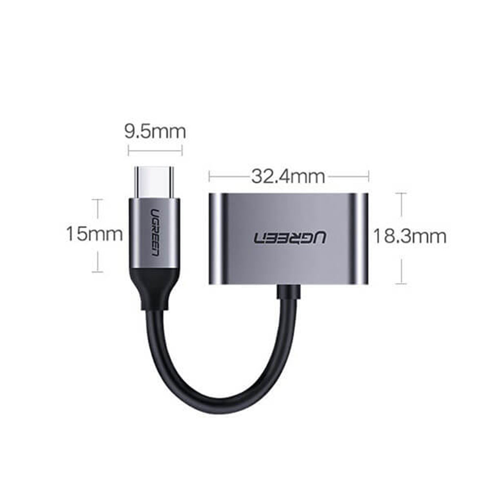 Ugreen - Adapter 2in1 CM193 (50596) - USB-C to Type-C, Jack 3.5mm - Grey